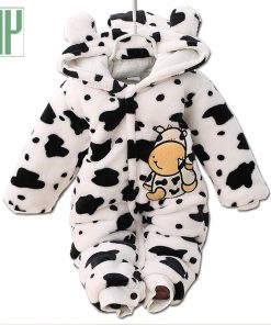 3 6 9 12 months baby clothes cute winter warm longsleeve coral fleece infant Leopard cow animals clothes baby boy girl rompers  1