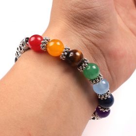 DIEZI New Men Women 7 Chakra Bracelets Bangles Colors Mixed Healing Crystals Stone Chakra Pray Mala Heart Charm Bracelet Jewelry 5