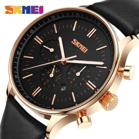 SKMEI Fashion Watches Men Business Quartz Wristwatches 30M Waterproof Casual Leather Brand Casual Watch Relogio Masculino 9117 5