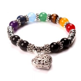 DIEZI New Men Women 7 Chakra Bracelets Bangles Colors Mixed Healing Crystals Stone Chakra Pray Mala Heart Charm Bracelet Jewelry 1