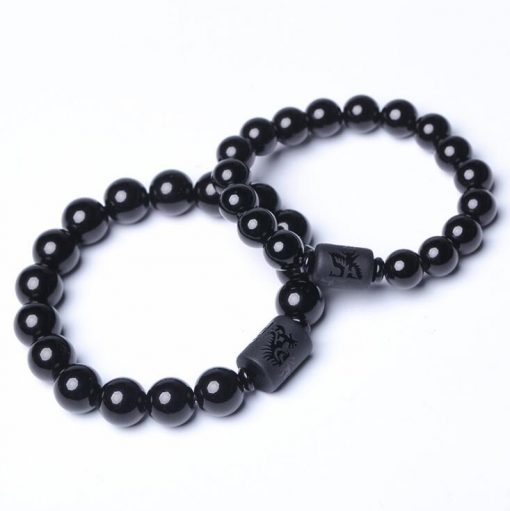 DIEZI Yoga Jewelry 10MM Natural Black Obsidian Carved Buddha Lucky Amulet Round Beads Strand Bracelet For Women Men Jewelry 2