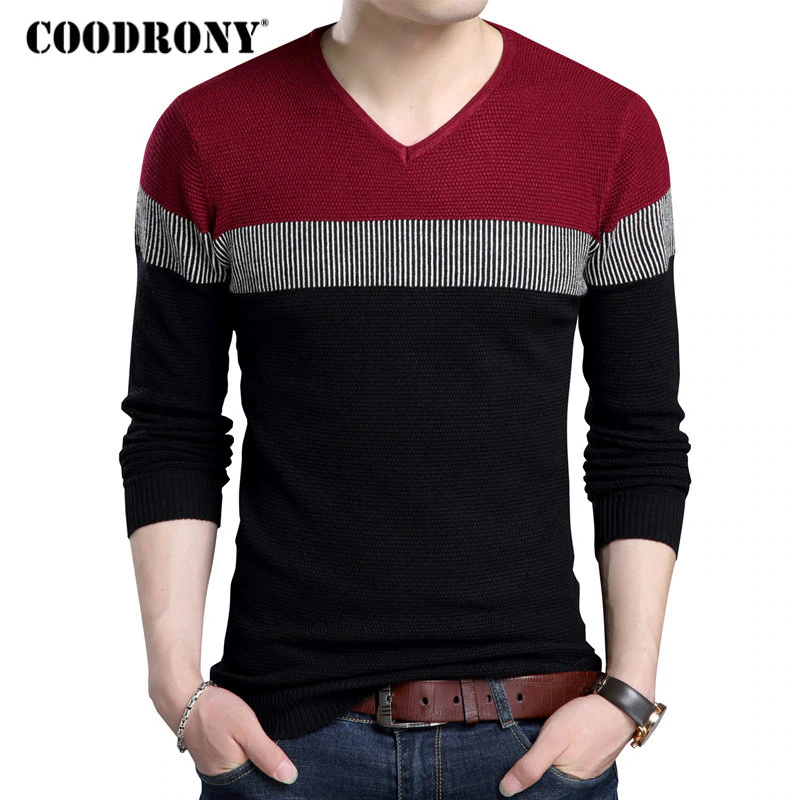 COODRONY V-Neck Pullover Men 2018 Autumn Winter Brand Clothing Slim Fit Cotton Knitwear Pull Homme Thick Wool Sweater Men 7149