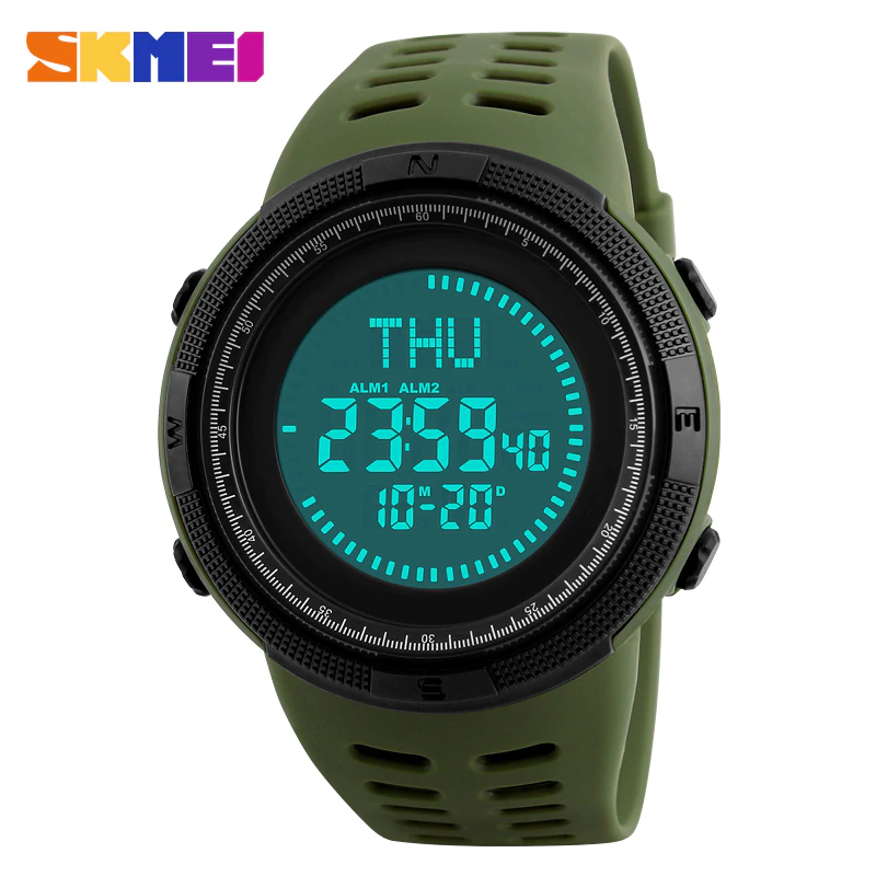 SKMEI Compass Men Sports Watches World Time Summer Time Watch Countdown Chrono Waterproof Digital Wristwatches Relogio Masculino