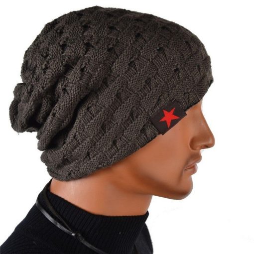 VISNXGI 2018 Fall Men Winter Hat Knitted Five Star Striped Cap Hollow Double Wear Women Hat Unisex Beanie Keep Warm Woolen Hat 2