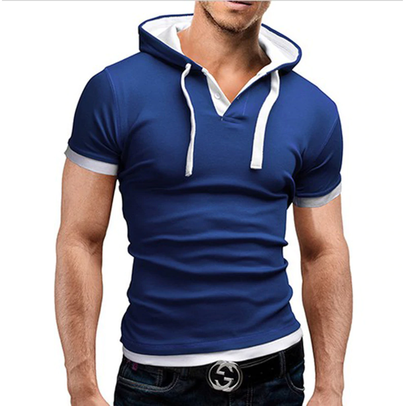 2018 Men Tshirt Summer Casual Hooded Tees Hot Sale Short Sleeve T-Shirt Homme Slim Fit Elastic Brand Clothing Male T shirt
