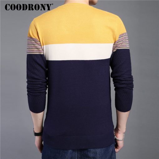 COODRONY 2018 New Arrival Hit Color Striped Patchwork Pullover Men V-Neck Pull Homme Casual Knitted Cotton Wool Sweater Top 6646 3