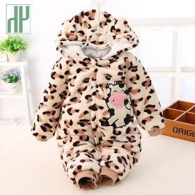 3 6 9 12 months baby clothes cute winter warm longsleeve coral fleece infant Leopard cow animals clothes baby boy girl rompers  2