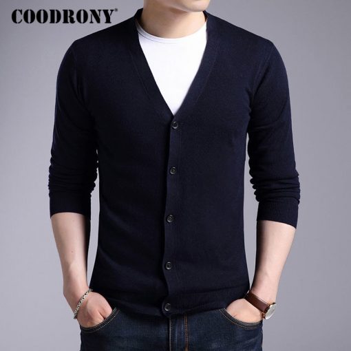 COODRONY Cardigan Men 2018 Autumn Winter Soft Warm Cashmere Wool Sweater Men Pure Color Classic Casual V-Neck Cardigans Top 7402 3