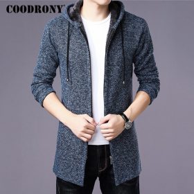 COODRONY Sweater Men Clothes 2018 Winter Thick Warm Long Cardigan Men With Hood Sweater Coat With Cotton Liner Zipper Coats H004