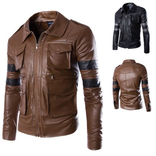 High Quality New Spring Fashion Leather Jackets Men Motorcycle Pu Jacket Coat Mens Faux Fur Coats Veste Cuir Homme Jaqueta Couro 1