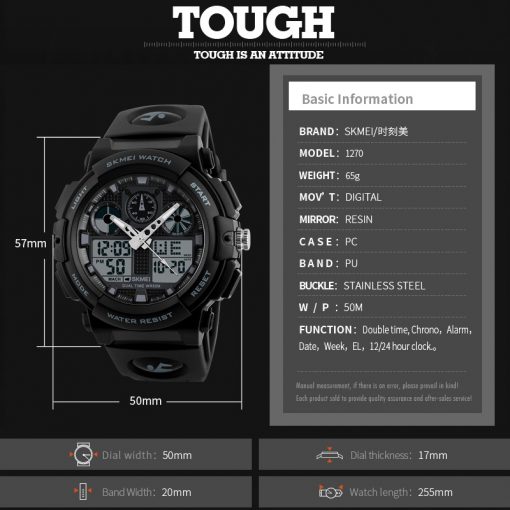 SKMEI Men Sports Watches Digital Double Time Chronograph Watch 50M Watwrproof Week Display Wristwatches Relogio Masculino 1270 5