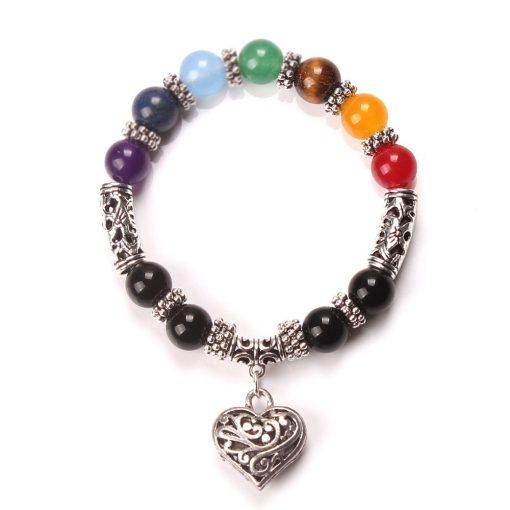 DIEZI New Men Women 7 Chakra Bracelets Bangles Colors Mixed Healing Crystals Stone Chakra Pray Mala Heart Charm Bracelet Jewelry 2