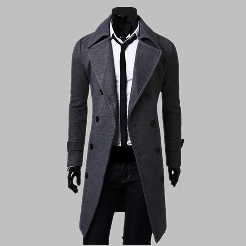 New Fashion Trench Coat Men Long Coat Winter Famous Brand Mens Overcoat Double-Breasted Slim Fit Men Trench Coat Plus Size