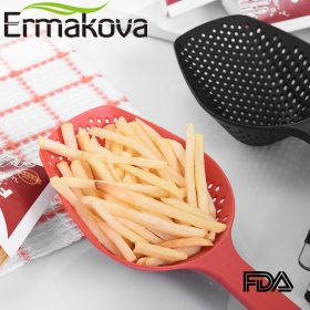 ERMAKOVA Food-Grade Nylon Strainer Slotted Spoon Heat-Resistant Skimmer Cooking Shovel Noodle Colander Chips Scoop Ice Scoop 2