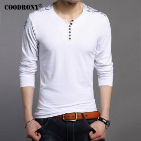 COODRONY T Shirts Men 2017 New Spring Autumn Long Sleeve T-Shirt Men 100% Cotton Henry Collar Tshirt Men Fashion Print Tops 7603 5