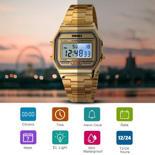 SKMEI Men Fashion Casual Watch LED Man Digital Wristwatches Stainless Steel 30M Waterproof Men Watches Masculino Relojes 1123 5