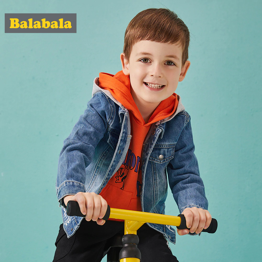 Balabala cotton jeans jacket for boys jacket for boy spring-autumn pattern on the back Hooded jacket clothes for boys enfant