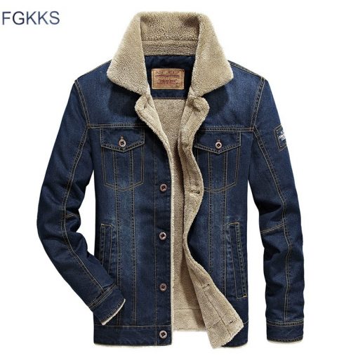 FGKKS Fashion Men Denim Jackets 2018 Autumn Winter Brand Mens Warm Slim Fit Jackets Coats Casual Thick Jacket Men 1