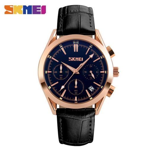 SKMEI Men Quartz Watches Luxury Band Fashion Casual Wristwatches 30M Water Resistant Complete Calendar Leather Watch Man 9127 4