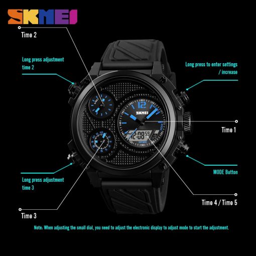 SKMEI Sports Men Watches 5 Time Alarm Chrono EL Light Fashion Wristwatches 50M Waterproof Week Date Watch relogio masculino 1359 5