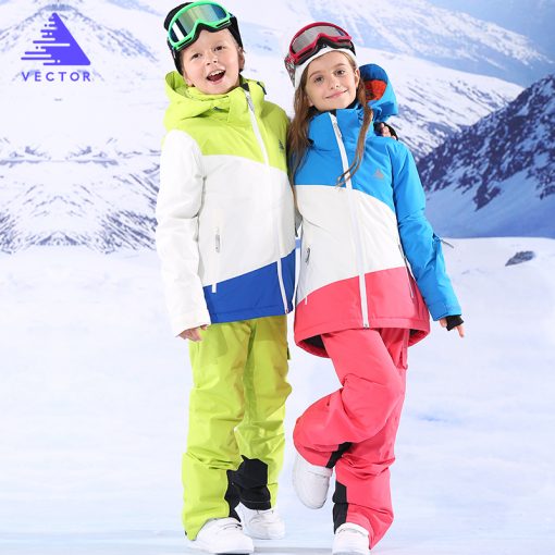 VECTOR Boys Girls Ski Suits Warm Waterproof Children Skiing Snowboarding Jackets + Pants Winter Kids Child Ski Clothing Set  2