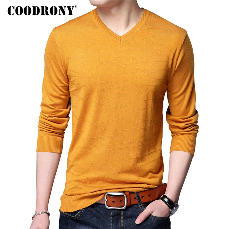 COODRONY Knitted Wool Pullover Men Casual V-Neck Sweater Men Brand Clothing Mens Cotton Sweaters Slim Fit Pull Homme Shirts 7129