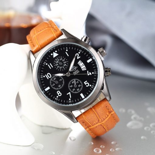 BGG Luxury Top Brand Fashion Casual Leather Quartz Wristwatch Analog Sport Watch Men Military Clock Man Relogio Masculino 2