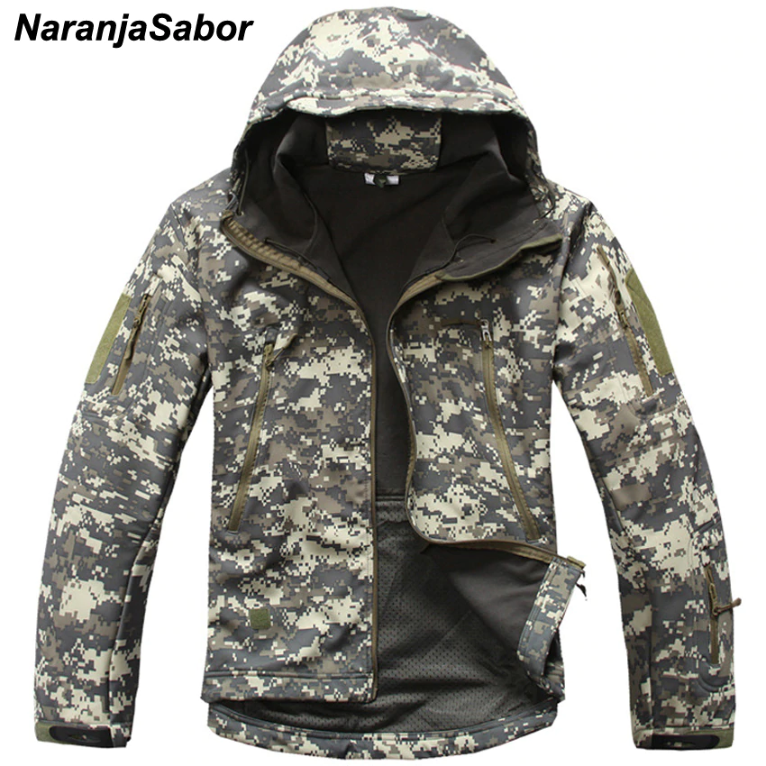 NaranjaSabor New Men's Military Tactical Jackets Casual Hooded Army Coats Winter Fleece Camouflage Softshell Male Outerwear N449