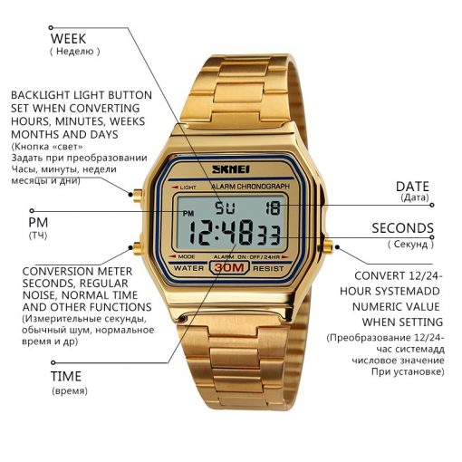 SKMEI Men Fashion Casual Watch LED Man Digital Wristwatches Stainless Steel 30M Waterproof Men Watches Masculino Relojes 1123 4