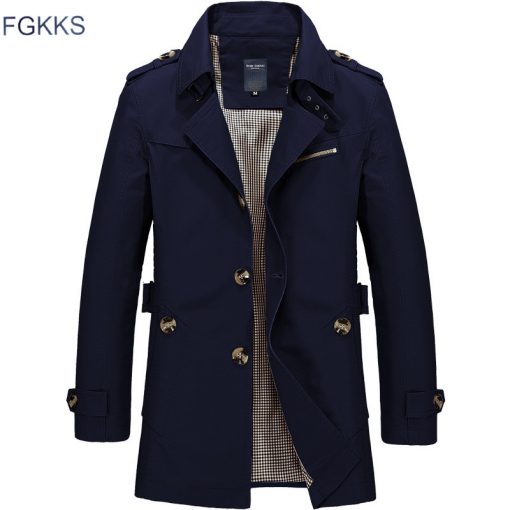FGKKS Men Jacket Coat Long Section Fashion Trench Coat New Brand Casual Fit Overcoat Jacket Outerwear