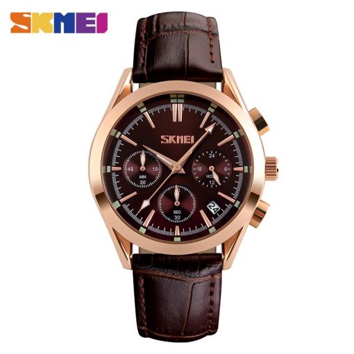 SKMEI Men Quartz Watches Luxury Band Fashion Casual Wristwatches 30M Water Resistant Complete Calendar Leather Watch Man 9127 5