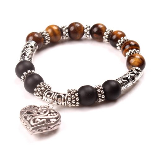 DIEZI New Men Women 7 Chakra Bracelets Bangles Colors Mixed Healing Crystals Stone Chakra Pray Mala Heart Charm Bracelet Jewelry 3