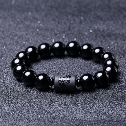 DIEZI Yoga Jewelry 10MM Natural Black Obsidian Carved Buddha Lucky Amulet Round Beads Strand Bracelet For Women Men Jewelry 1