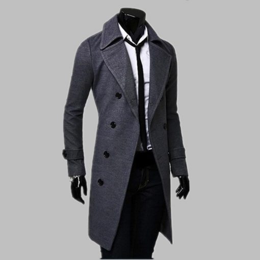 New Fashion Trench Coat Men Long Coat Winter Famous Brand Mens Overcoat Double-Breasted Slim Fit Men Trench Coat Plus Size 1