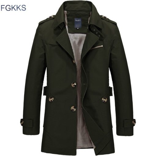 FGKKS Men Jacket Coat Long Section Fashion Trench Coat New Brand Casual Fit Overcoat Jacket Outerwear 3