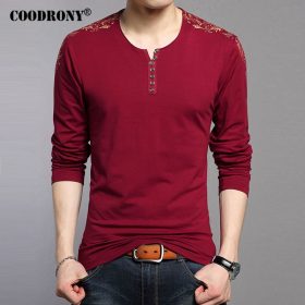 COODRONY T Shirts Men 2017 New Spring Autumn Long Sleeve T-Shirt Men 100% Cotton Henry Collar Tshirt Men Fashion Print Tops 7603 3