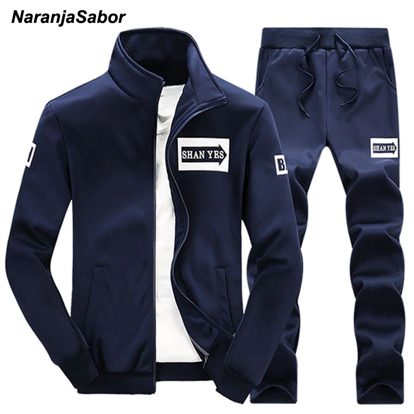 NaranjaSabor 2018 Spring Autumn Men's Clothing Sets Male Clothing Suit Casual Sweatshirts Pant Men Brand Clothing Sportswear 4XL