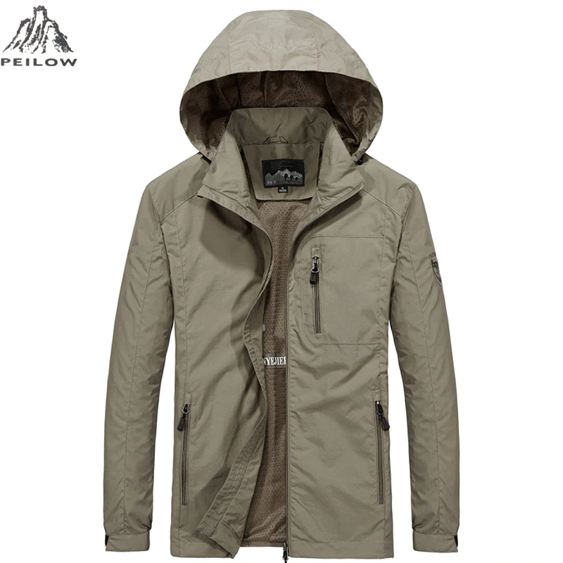 PEILOW new plus size M~6XL Spring Autumn Mens Casual military Hoodie Jacket Men Waterproof Clothes Men's Windbreaker Coat Male