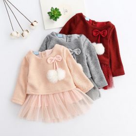 Baby girl dress Knitting Princess Dress spring winter Party for Toddler Girl christening dress Clothing Long sleeve Kids Clothes 2