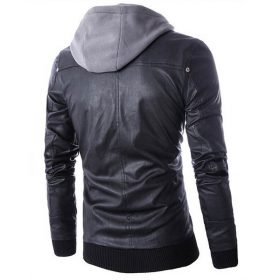 Leather Jacket Men Turn-down Collar With Hooded Jaqueta De Couro Masculina PU Mens Faux Fur Coats Veste Cuir Homme Motorcycle  2