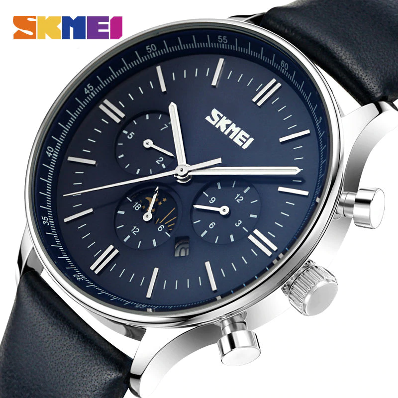 SKMEI Fashion Watches Men Business Quartz Wristwatches 30M Waterproof Casual Leather Brand Casual Watch Relogio Masculino 9117