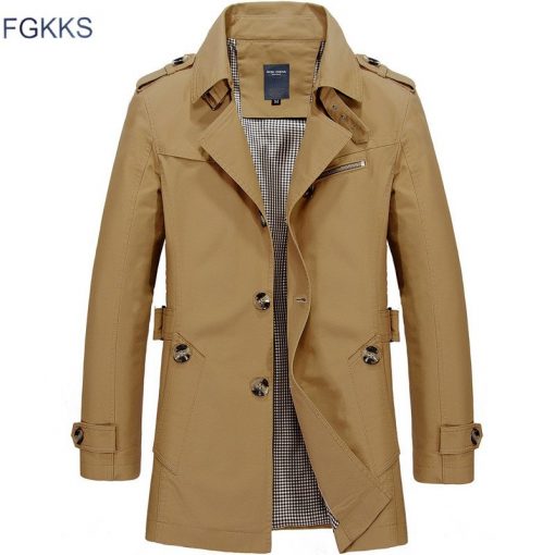 FGKKS Men Jacket Coat Long Section Fashion Trench Coat New Brand Casual Fit Overcoat Jacket Outerwear 4