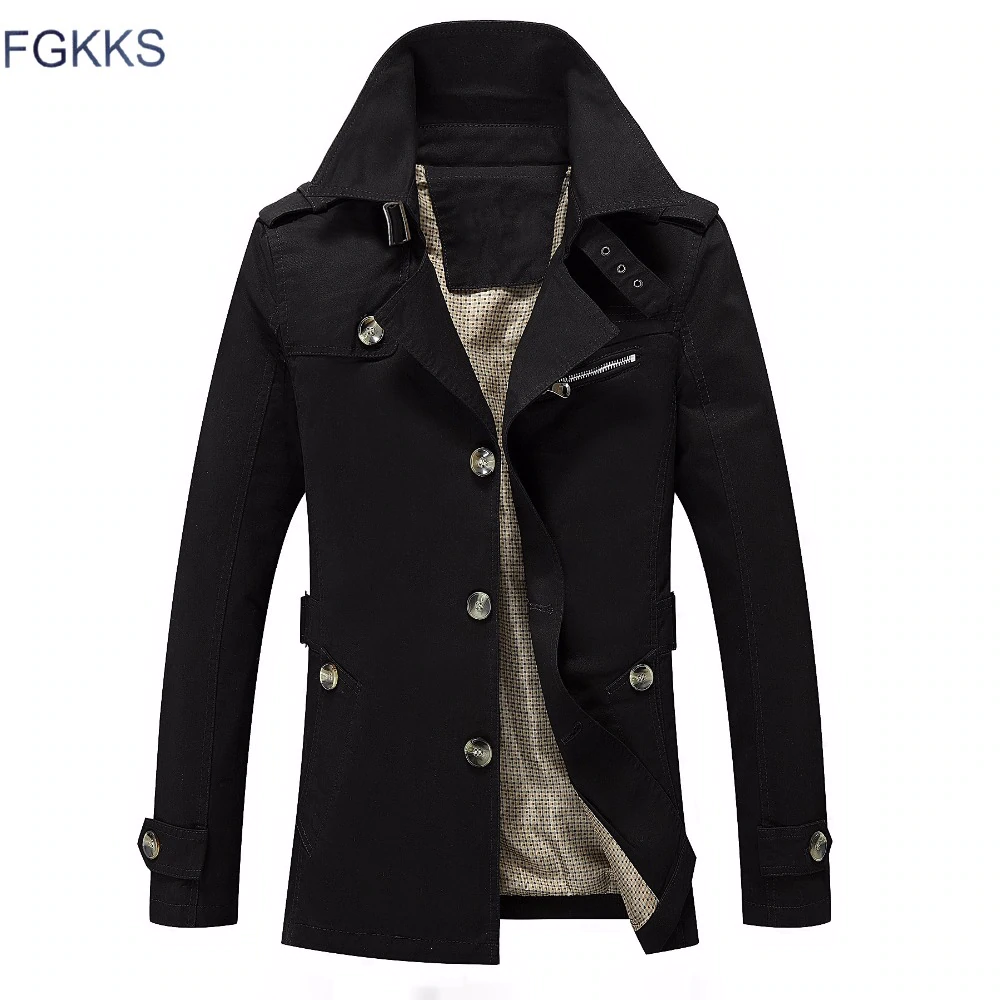 FGKKS 2018 Brand Men Jacket Coat Fashion Solid Color Male Jackets Veste Homme Casual Slim Fit Overcoat Jacket Trench Coats