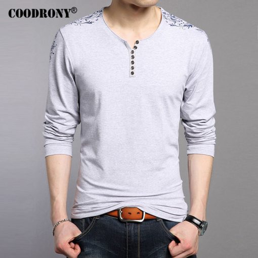 COODRONY T Shirts Men 2017 New Spring Autumn Long Sleeve T-Shirt Men 100% Cotton Henry Collar Tshirt Men Fashion Print Tops 7603 4
