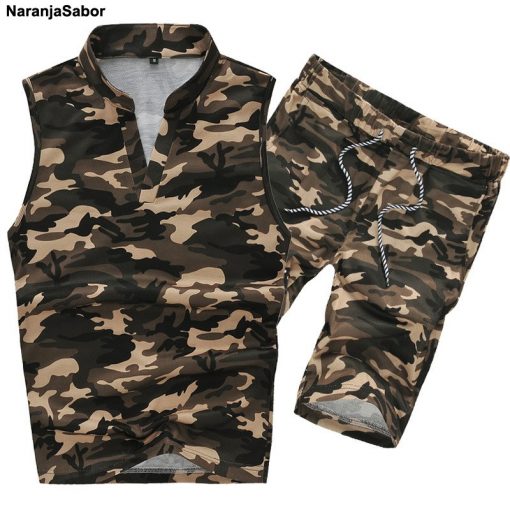 NaranjaSabor 2018 Summer New Men's Shorts Camouflage Mens Clothing Set Casual Short Pants Men Brand Clothing Men's Clothes Suit 1
