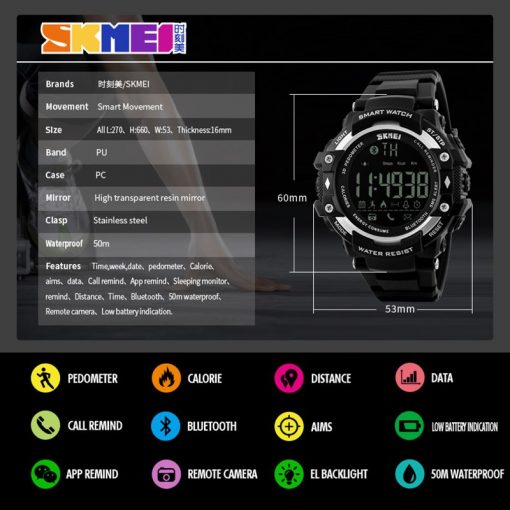 SKMEI Smart Watch Men Outdoor Sports Watches Pedometer Calorie Bluetooth Fitness Tracker 50M Waterproof Wristwatches 1226 5