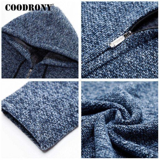 COODRONY Sweater Men Clothes 2018 Winter Thick Warm Long Cardigan Men With Hood Sweater Coat With Cotton Liner Zipper Coats H004 5