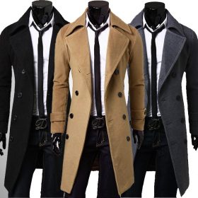 New Fashion Trench Coat Men Long Coat Winter Famous Brand Mens Overcoat Double-Breasted Slim Fit Men Trench Coat Plus Size 4