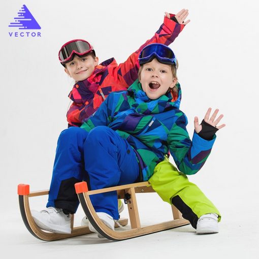 VECTOR Boys Girls Ski Suits Warm Waterproof Children Skiing Snowboarding Jackets + Pants Winter Kids Child Ski Clothing Set  4