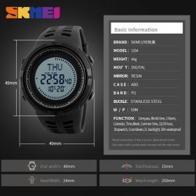 SKMEI Compass Men Sports Watches World Time Summer Time Watch Countdown Chrono Waterproof Digital Wristwatches Relogio Masculino 5
